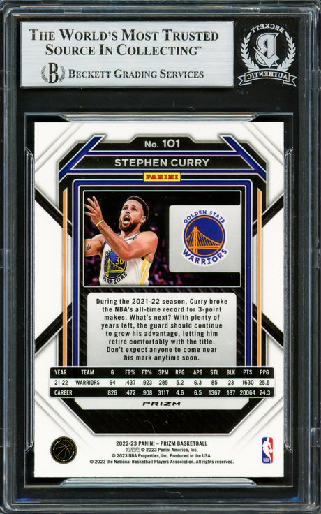Stephen Curry Autographed 2022-23 Panini Prizm Silver Prizms Ice Card #101 Golden State Warriors Beckett BAS #16708133