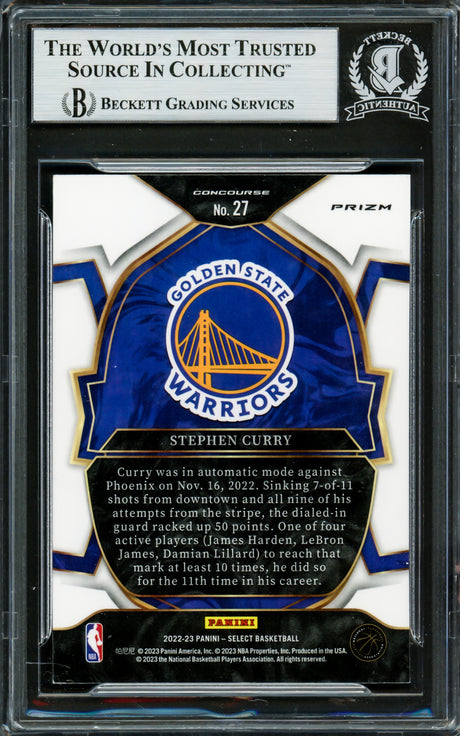Stephen Curry Autographed 2022-23 Select Blue Cracked Ice Prizm Card #27 Golden State Warriors Beckett BAS #16708179