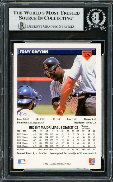 Tony Gwynn Autographed 1993 Donruss Card #126 San Diego Padres Beckett BAS #16705778