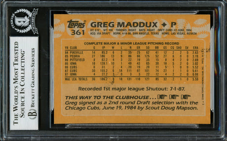 Greg Maddux Autographed 1988 Topps Card #361 Chicago Cubs Beckett BAS #16705809