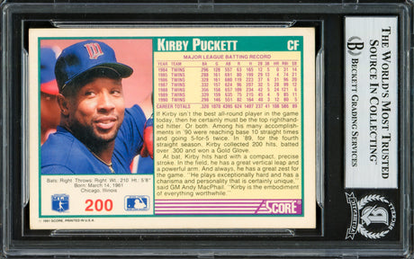 Kirby Puckett Autographed 1991 Score Card #200 Minnesota Twins Beckett BAS #16705881