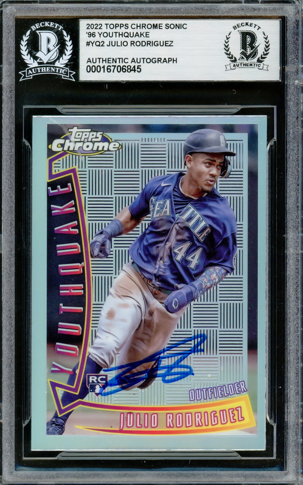 Julio Rodriguez Autographed 2022 Topps Chrome Youthquake Rookie Card #YQ2 Seattle Mariners Beckett BAS #16706845