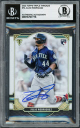 Julio Rodriguez Autographed 2022 Topps Triple Threads Rookie Card #74 Seattle Mariners Beckett BAS #16707775