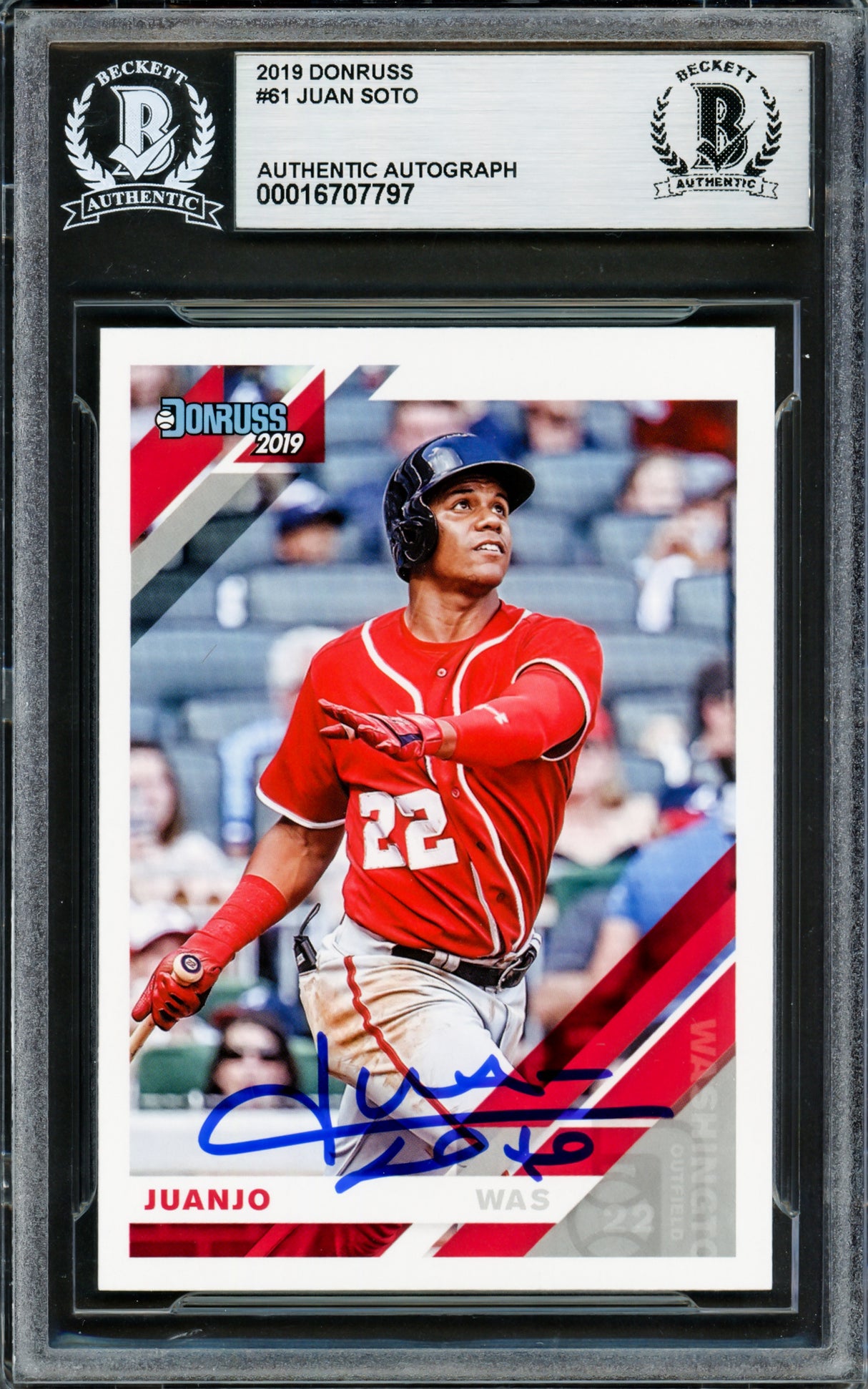 Juan Soto Autographed 2019 Donruss Variations Card #61 New York Mets Beckett BAS #16707797
