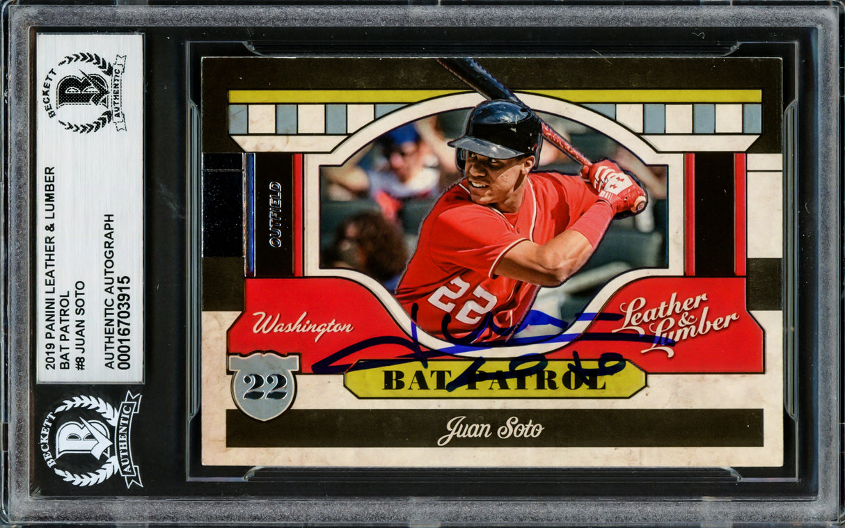 Juan Soto Autographed 2019 Panini Leather & Lumber Bat Patrol Card #BP8 New York Mets Beckett BAS #16703915