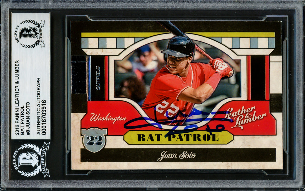 Juan Soto Autographed 2019 Panini Leather & Lumber Bat Patrol Card #BP8 New York Mets Beckett BAS #16703916
