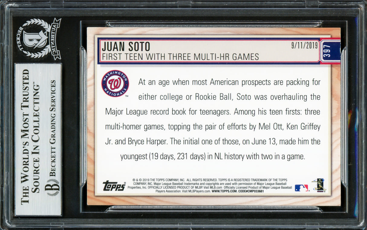 Juan Soto Autographed 2019 Topps Big League Gold Border Card #397 New York Mets Beckett BAS #16703926