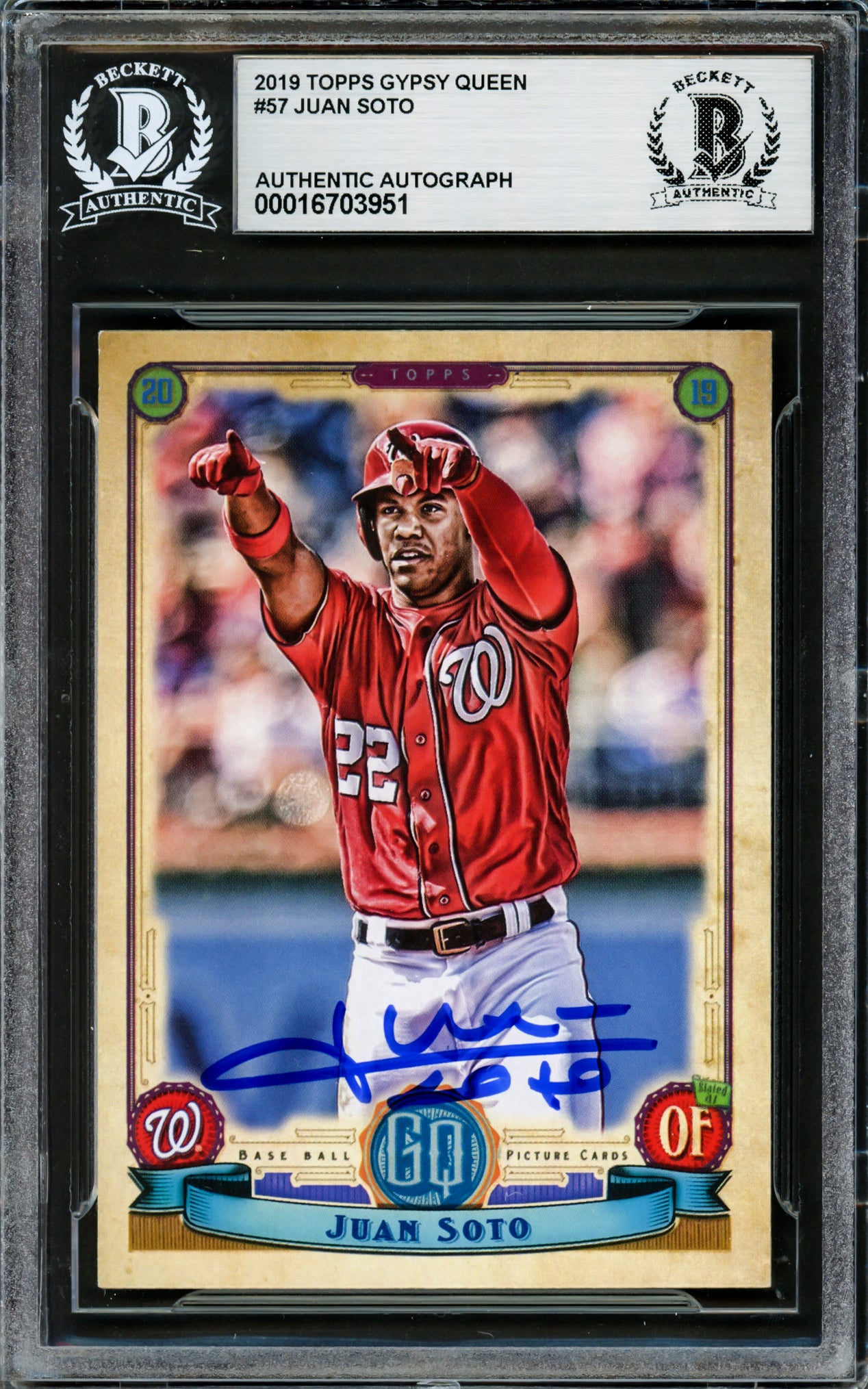 Juan Soto Autographed 2019 Topps Gypsy Queen Card #57 New York Mets Beckett BAS #16703951