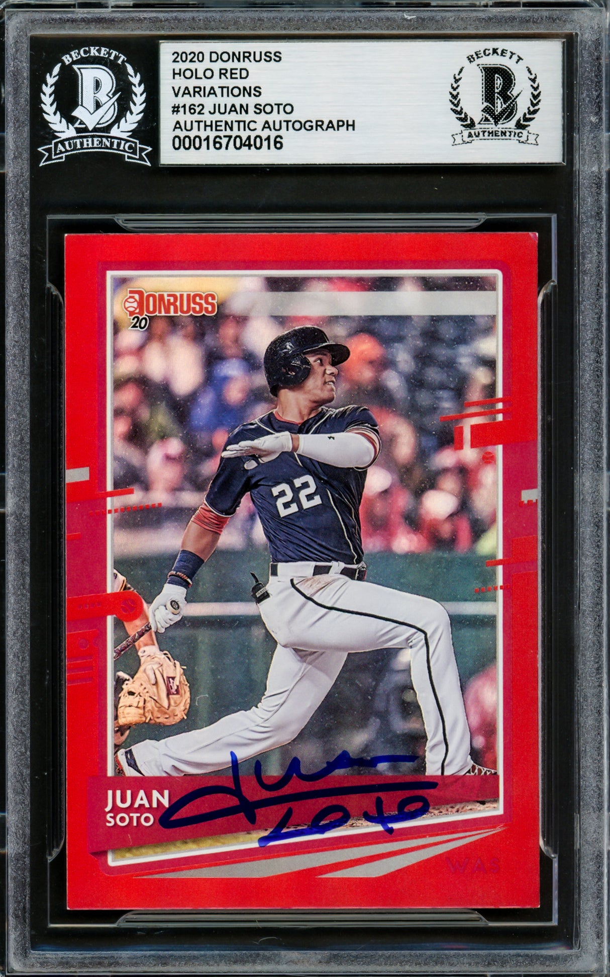 Juan Soto Autographed 2020 Donruss Holo Red Card #162 New York Mets Beckett BAS #16704016