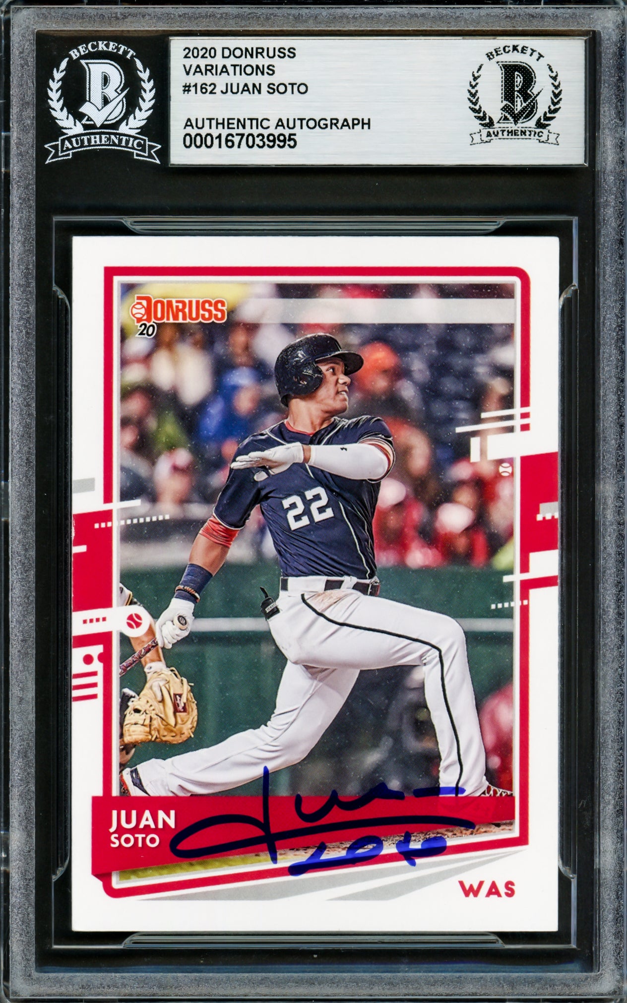 Juan Soto Autographed 2020 Donruss Variations Card #162 New York Mets Beckett BAS #16703995