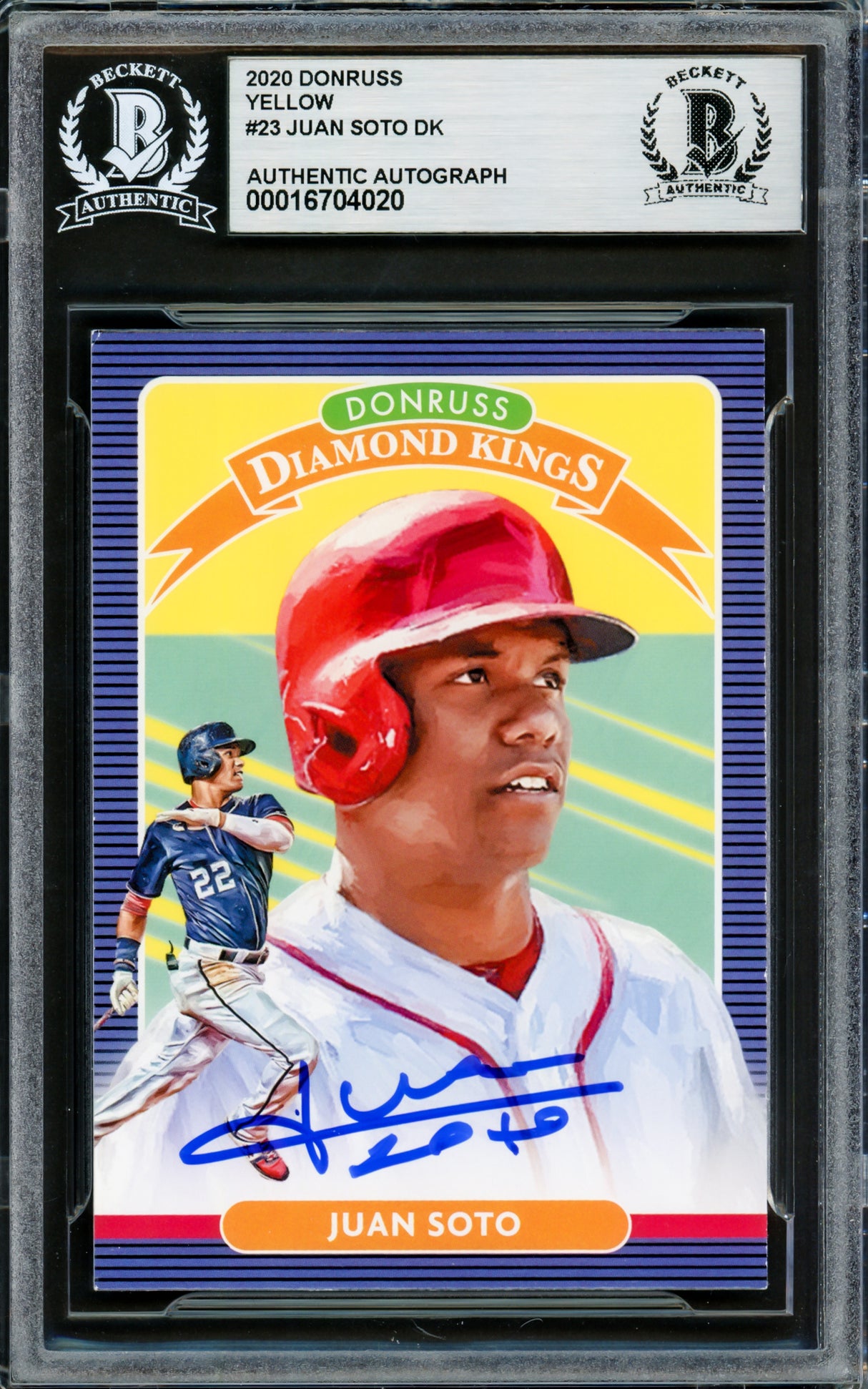 Juan Soto Autographed 2020 Donruss Diamond Kings Yello Card #23 New York Mets Beckett BAS #16704020