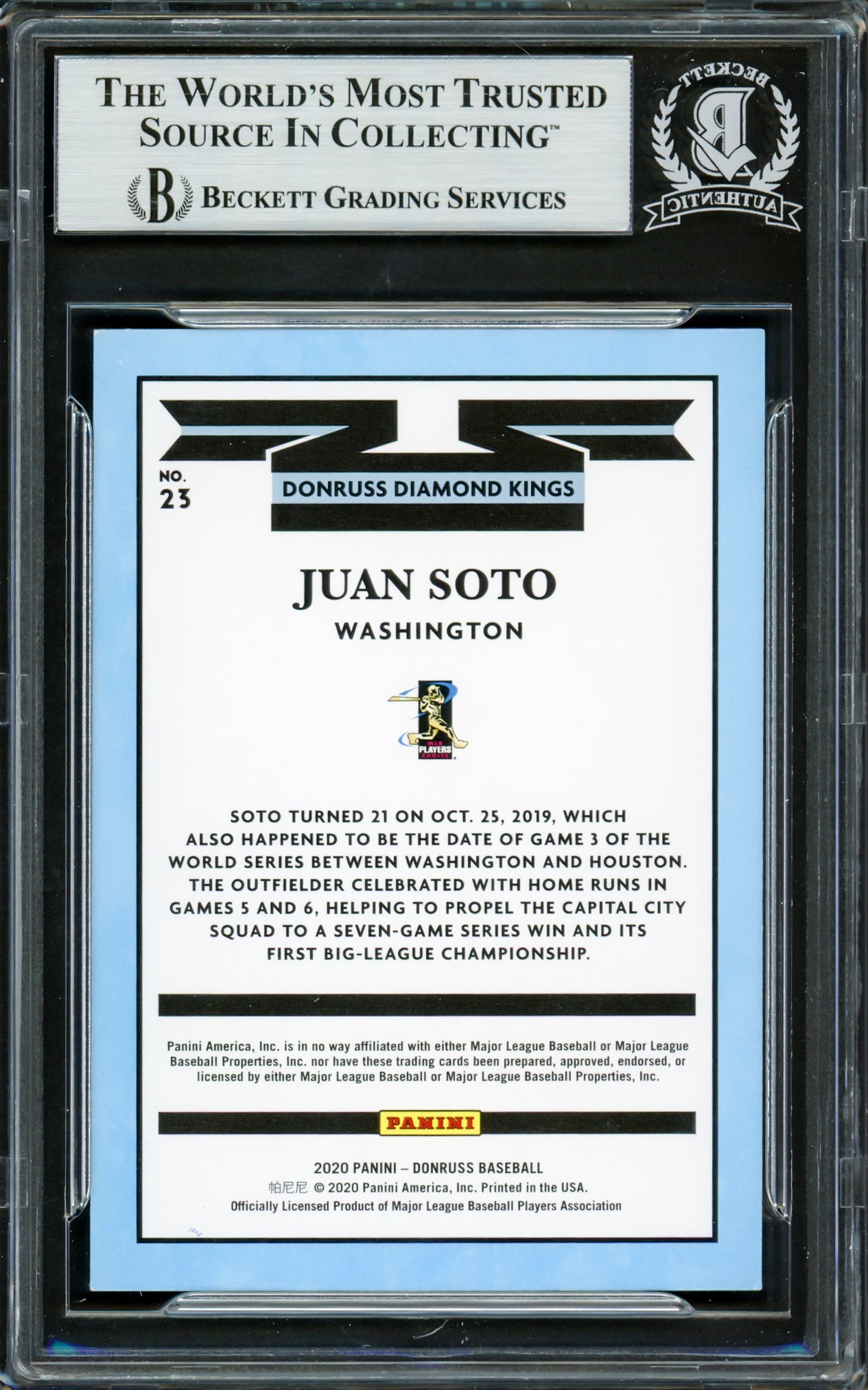 Juan Soto Autographed 2020 Donruss Diamond Kings Yello Card #23 New York Yankees Beckett BAS #16704020