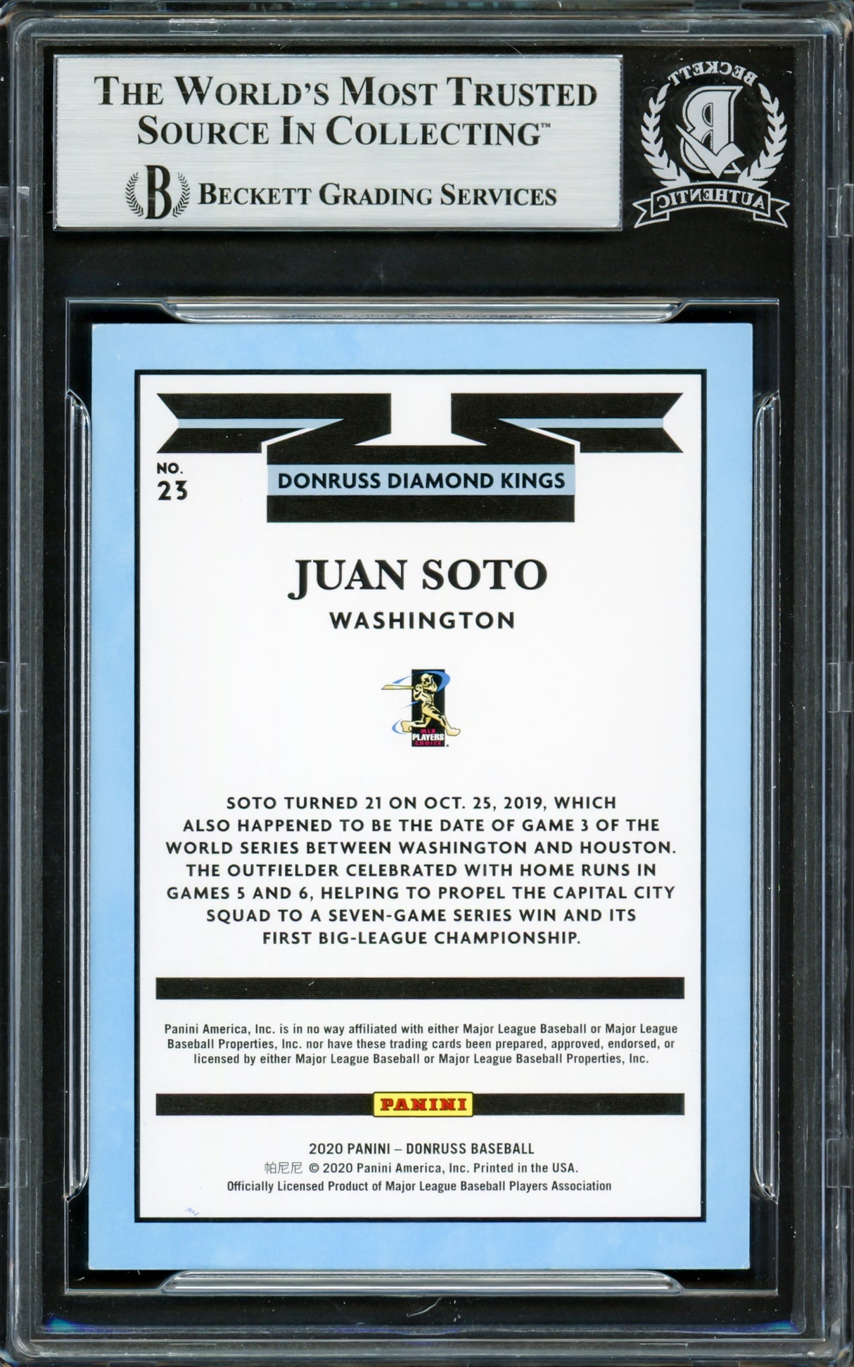 Juan Soto Autographed 2020 Donruss Diamond Kings Yello Card #23 New York Mets Beckett BAS #16704020