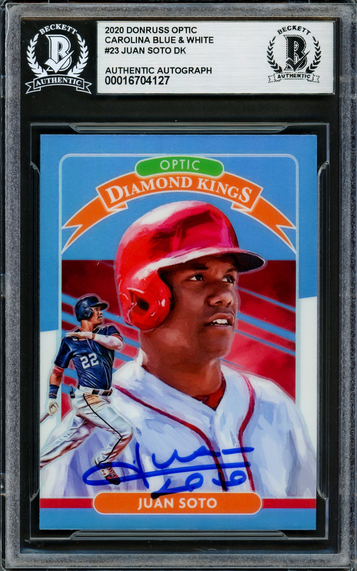 Juan Soto Autographed 2020 Donruss Optic Diamond Kings Blue & White Prizm Card #23 New York Mets Beckett BAS #16704127