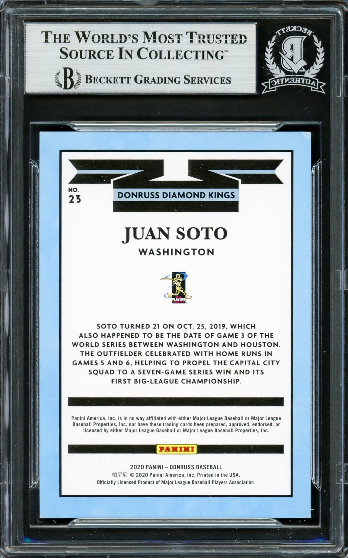 Juan Soto Autographed 2020 Donruss Diamond Kings Blue Holo Card #23 New York Mets #39/50 Beckett BAS #16704141