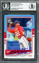 Juan Soto Autographed 2020 Donruss Optic Blue & White Prizm Card #161 New York Mets Beckett BAS #16704135