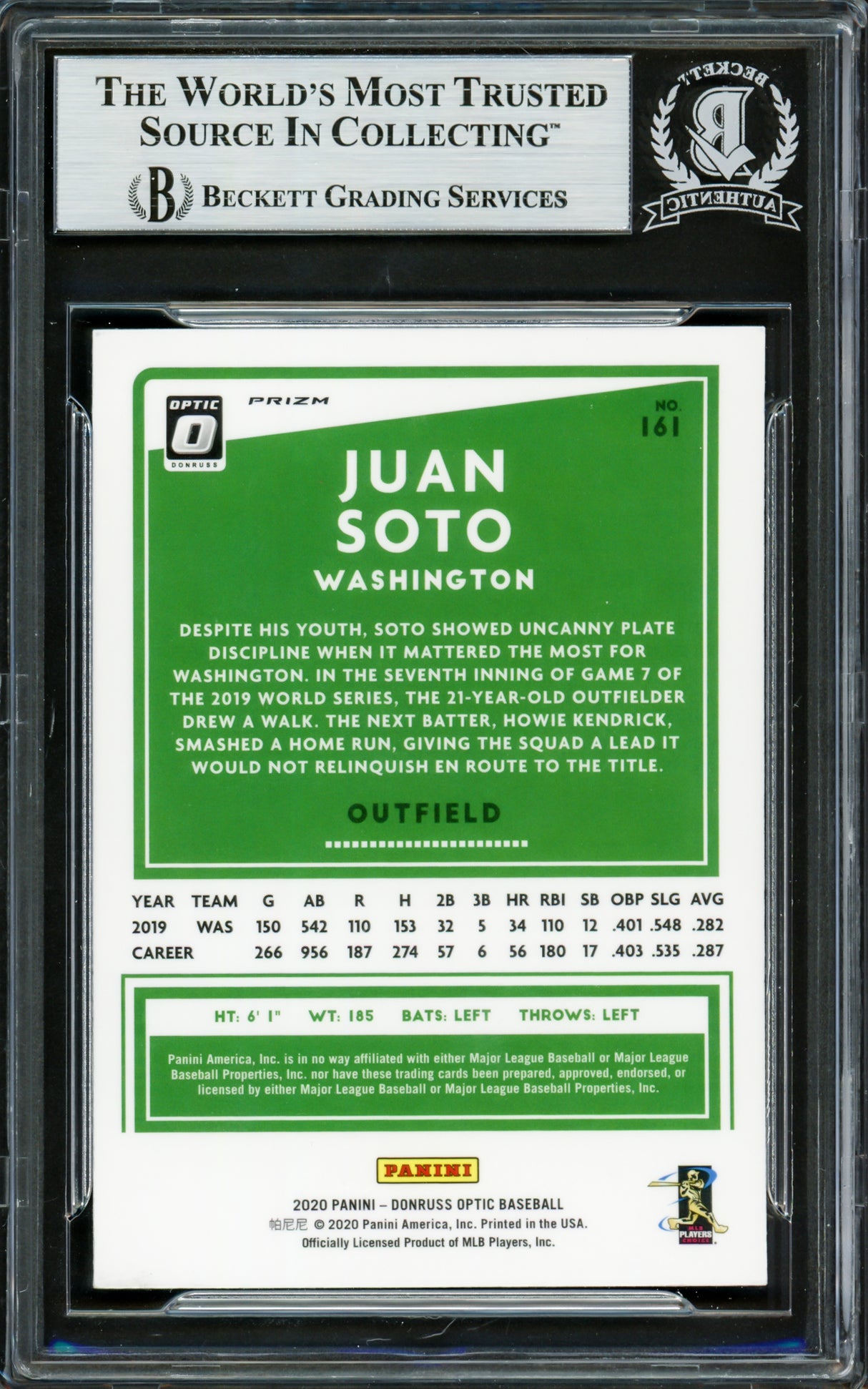 Juan Soto Autographed 2020 Donruss Optic Blue & White Prizm Card #161 New York Mets Beckett BAS #16704135