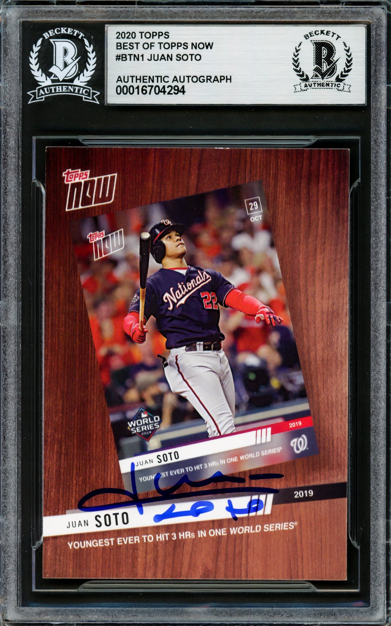 Juan Soto Autographed 2020 Topps Now Card #BTN1 New York Mets Beckett BAS #16704294