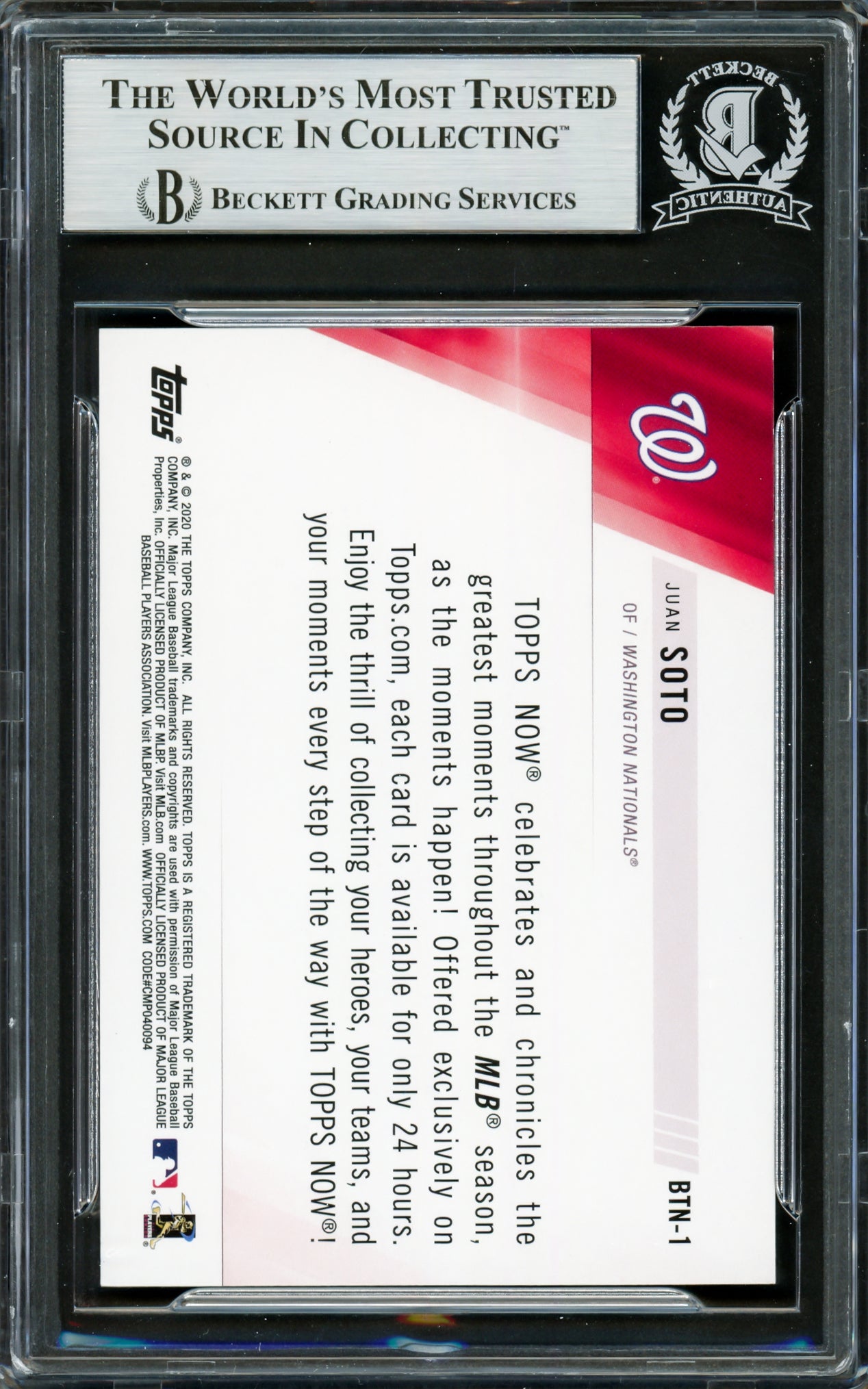 Juan Soto Autographed 2020 Topps Now Card #BTN1 New York Yankees Beckett BAS #16704294