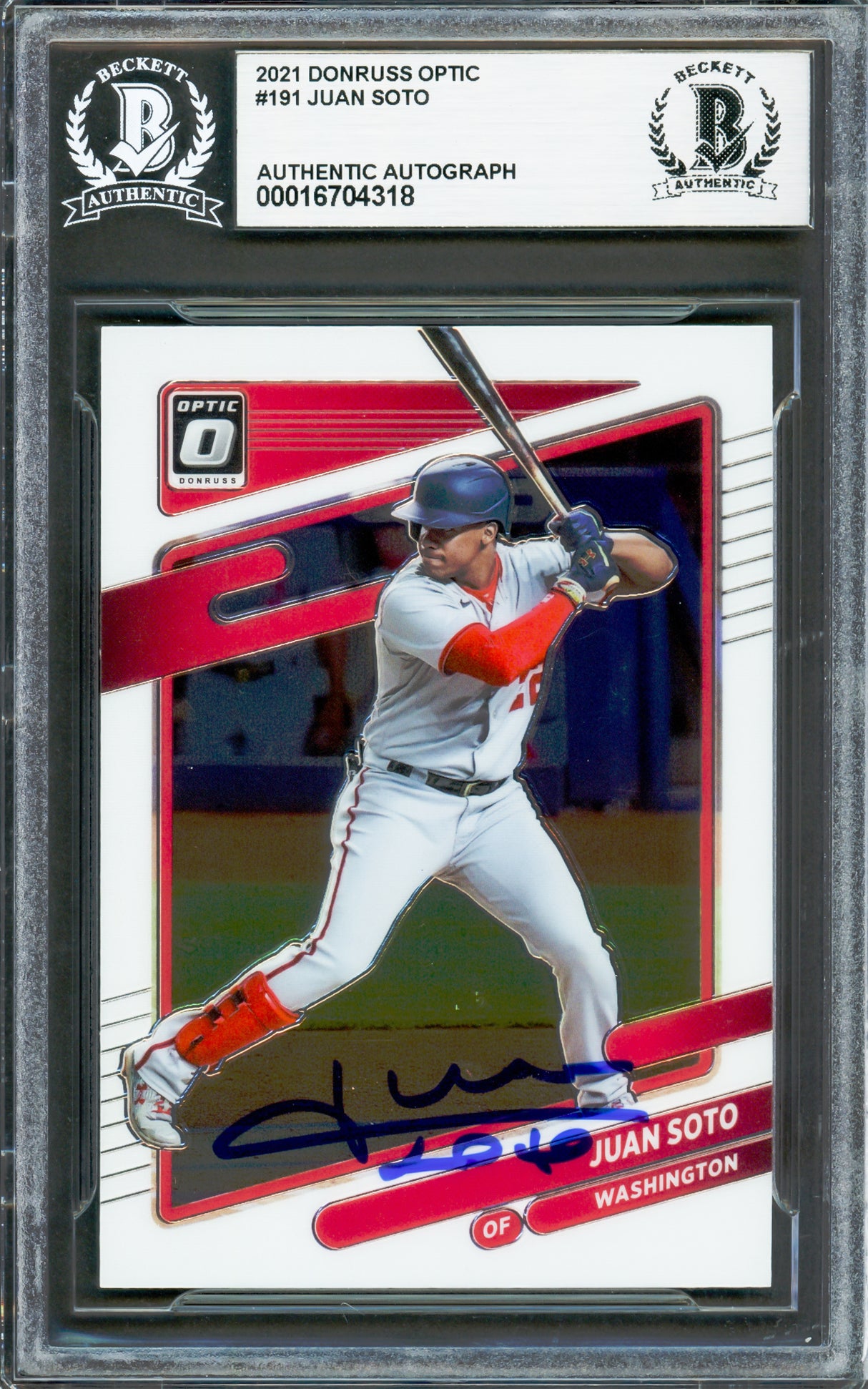 Juan Soto Autographed 2021 Donruss Optic Card #191 New York Mets Beckett BAS #16704318