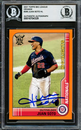 Juan Soto Autographed 2021 Topps Big League Orange Card #290 New York Yankees Beckett BAS #16704329