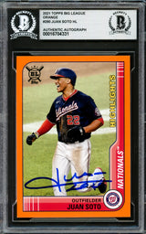Juan Soto Autographed 2021 Topps Big League Orange Card #290 New York Yankees Beckett BAS #16704331