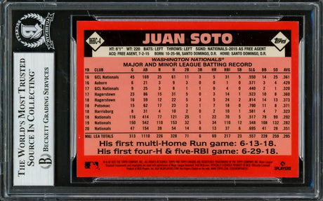 Juan Soto Autographed 2021 Topps Chrome 35th Anniversary Card #86BC-4 New York Yankees Beckett BAS #16704378