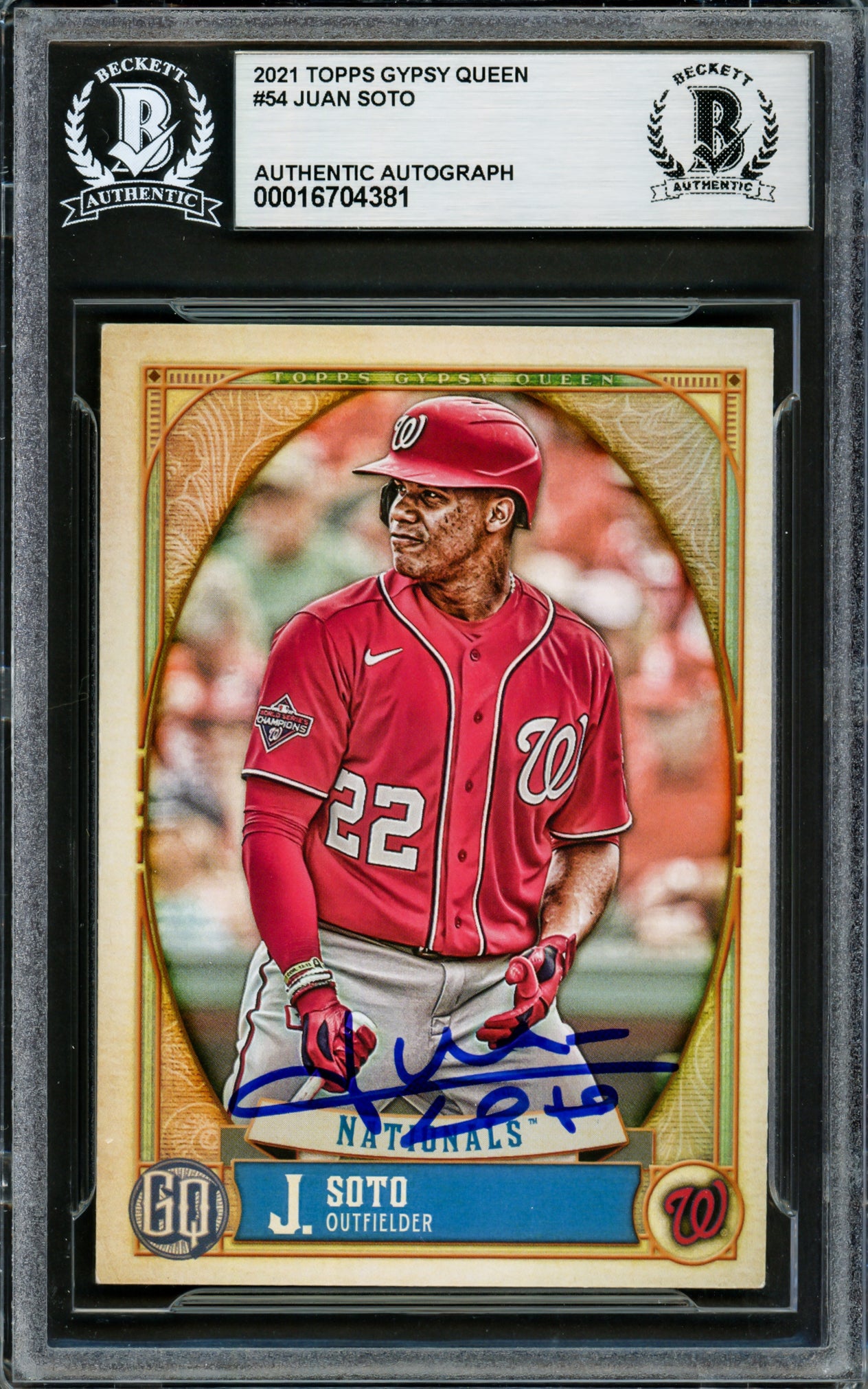 Juan Soto Autographed 2021 Topps Gypsy Queen Card #54 New York Yankees Beckett BAS #16704381