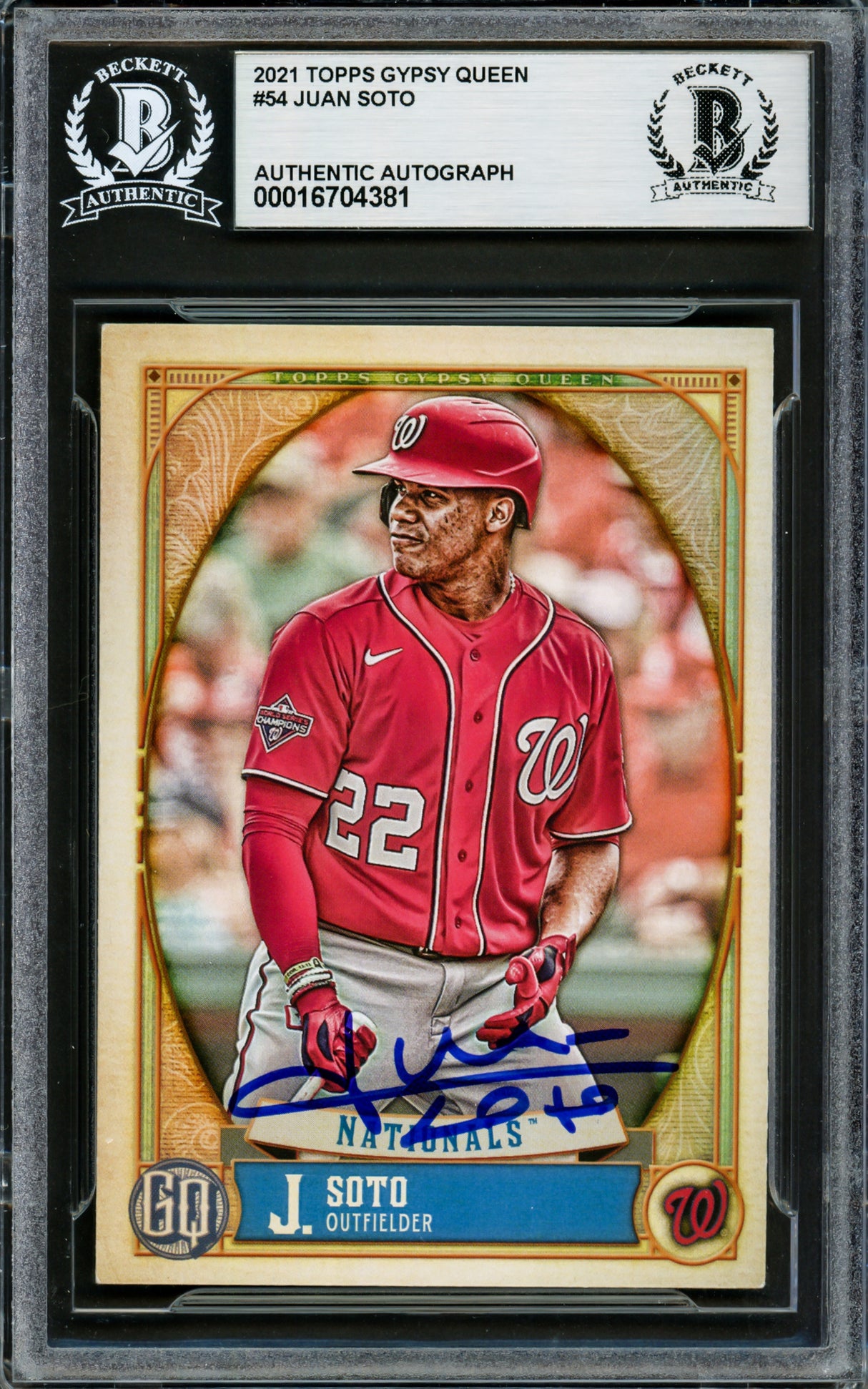 Juan Soto Autographed 2021 Topps Gypsy Queen Card #54 New York Mets Beckett BAS #16704381