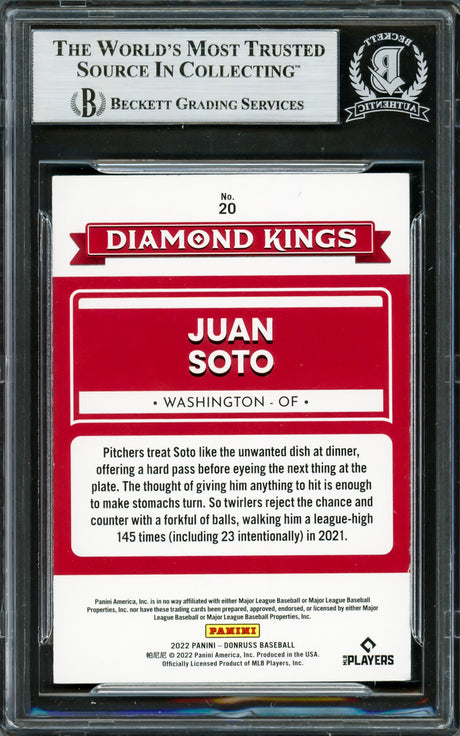 Juan Soto Autographed 2022 Donruss Diamond Kings Card #20 New York Yankees Beckett BAS #16704860