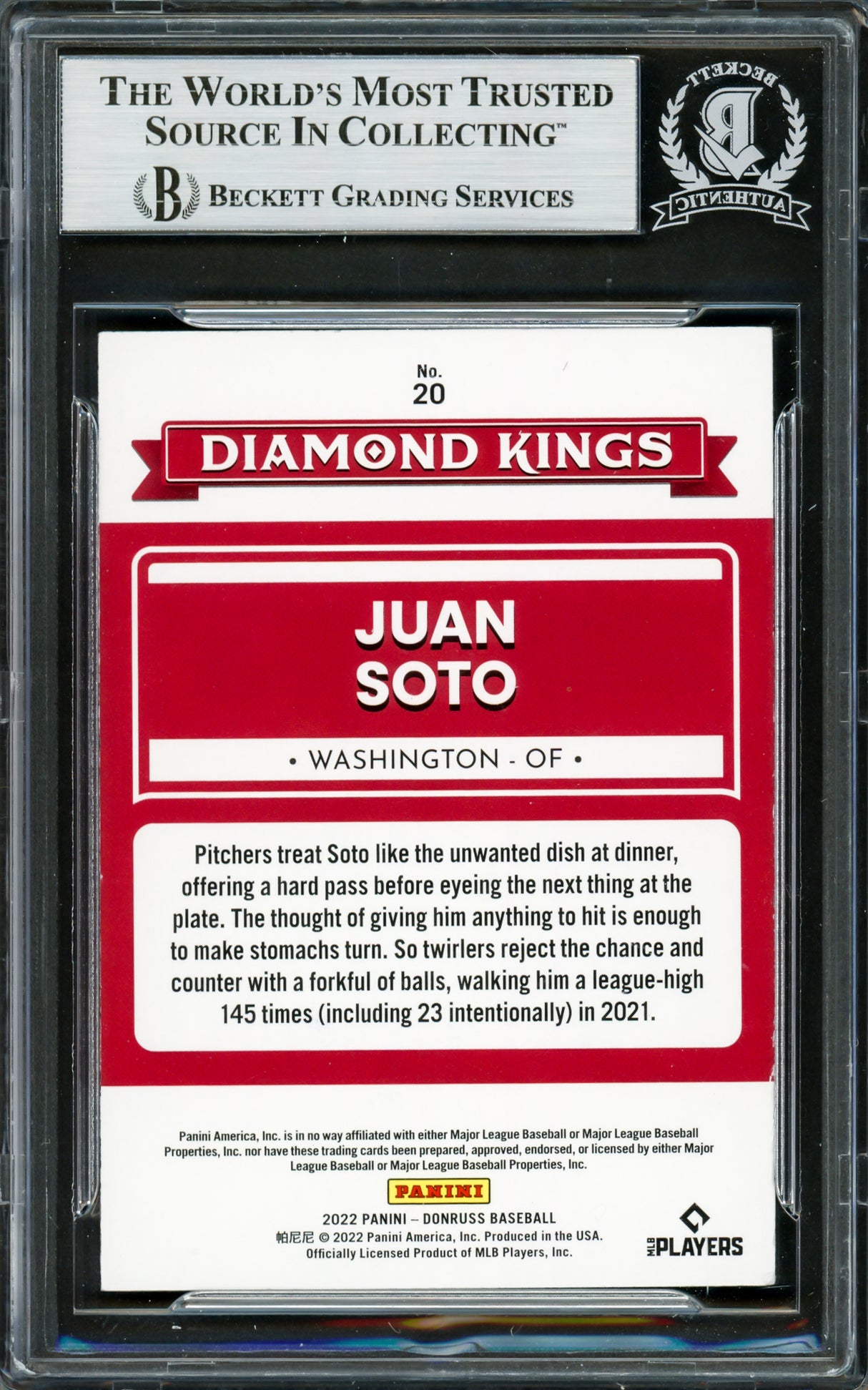 Juan Soto Autographed 2022 Donruss Diamond Kings Card #20 New York Mets Beckett BAS #16704860