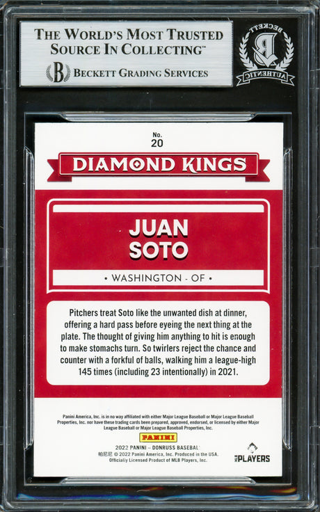 Juan Soto Autographed 2022 Donruss Diamond Kings Card #20 New York Yankees Beckett BAS #16704863