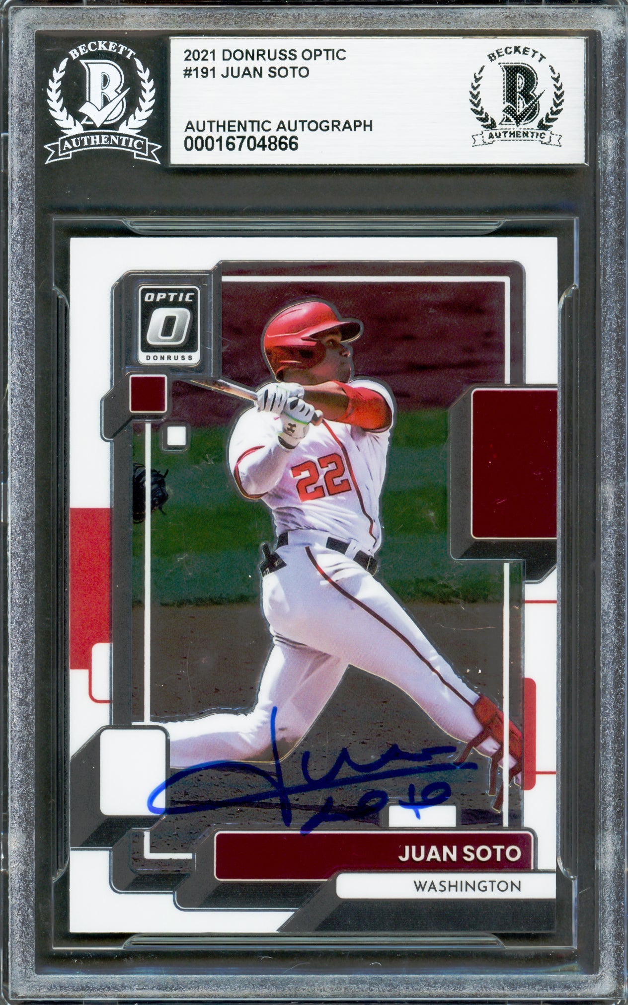 Juan Soto Autographed 2021 Donruss Optic Card #191 New York Mets Beckett BAS #16704866