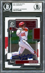 Juan Soto Autographed 2021 Donruss Optic Card #191 New York Mets Beckett BAS #16704866