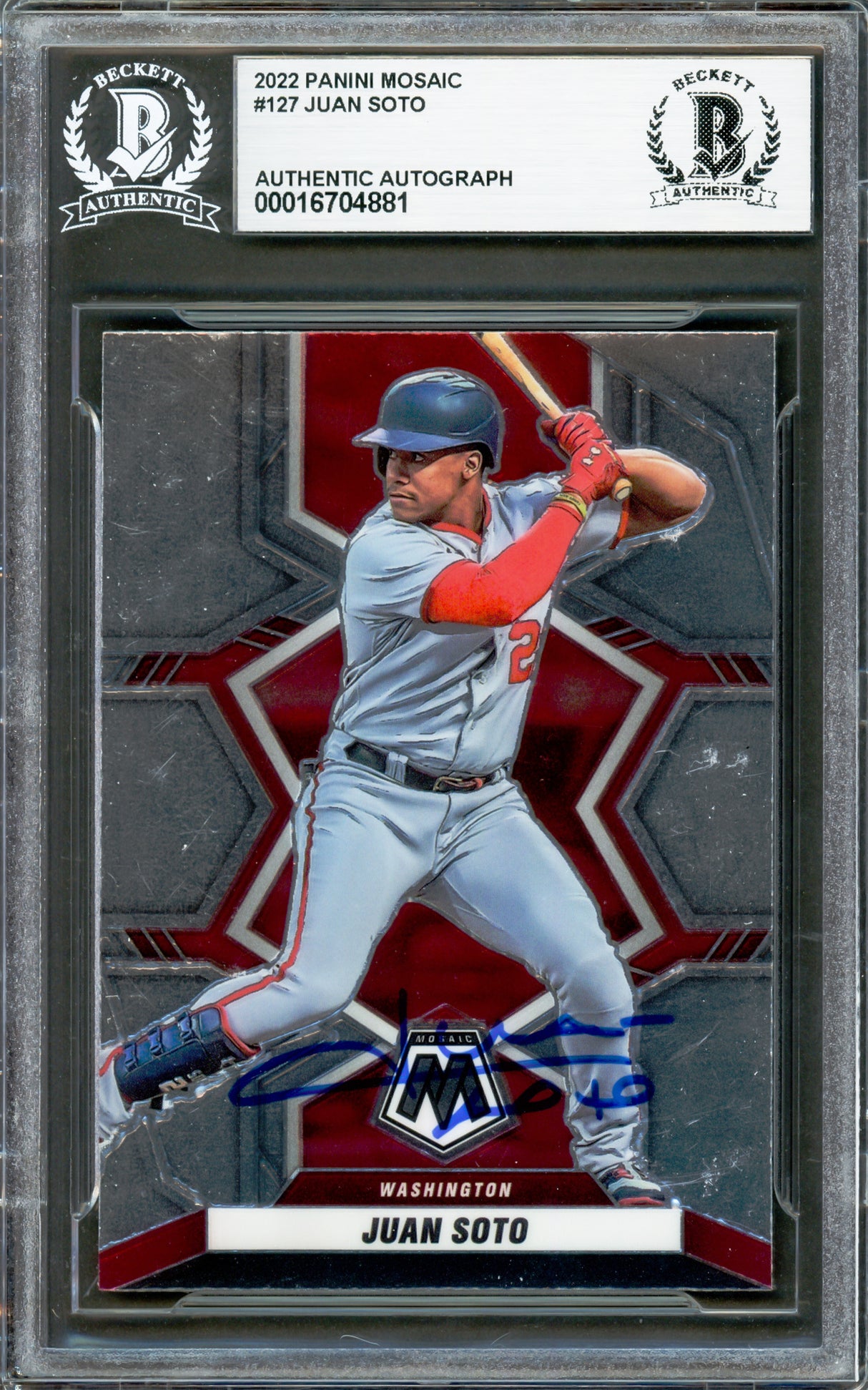 Juan Soto Autographed 2022 Panini Mosaic Card #127 New York Mets Beckett BAS #16704881