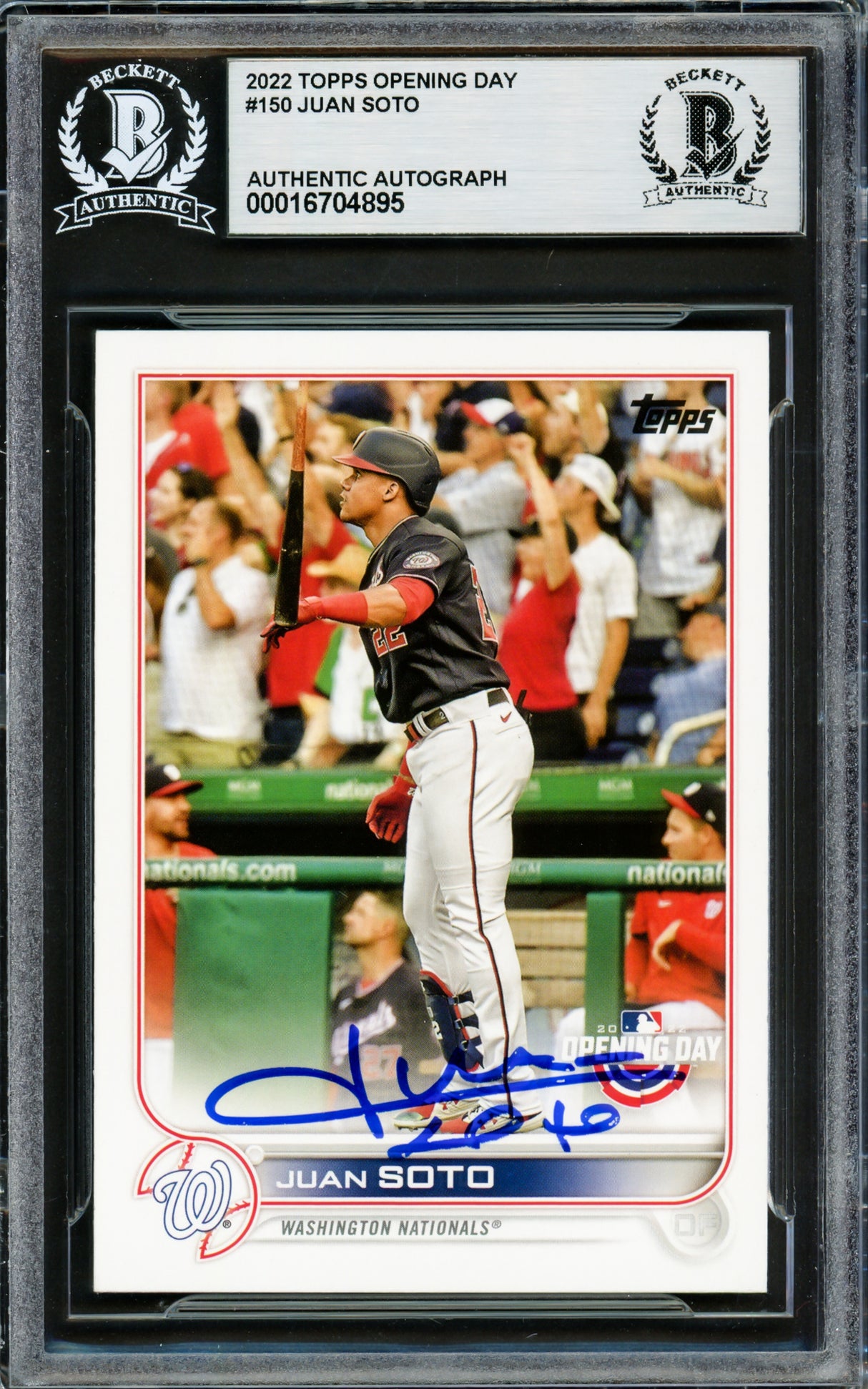 Juan Soto Autographed 2022 Topps Opening Day Card #150 New York Mets Beckett BAS #16704895