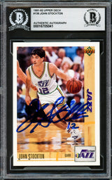 John Stockton Autographed 1991-92 Upper Deck Card #136 Utah Jazz Beckett BAS #16705041