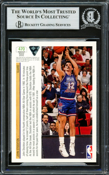 John Stockton Autographed 1991-92 Upper Deck Card #470 Utah Jazz Beckett BAS #16705050