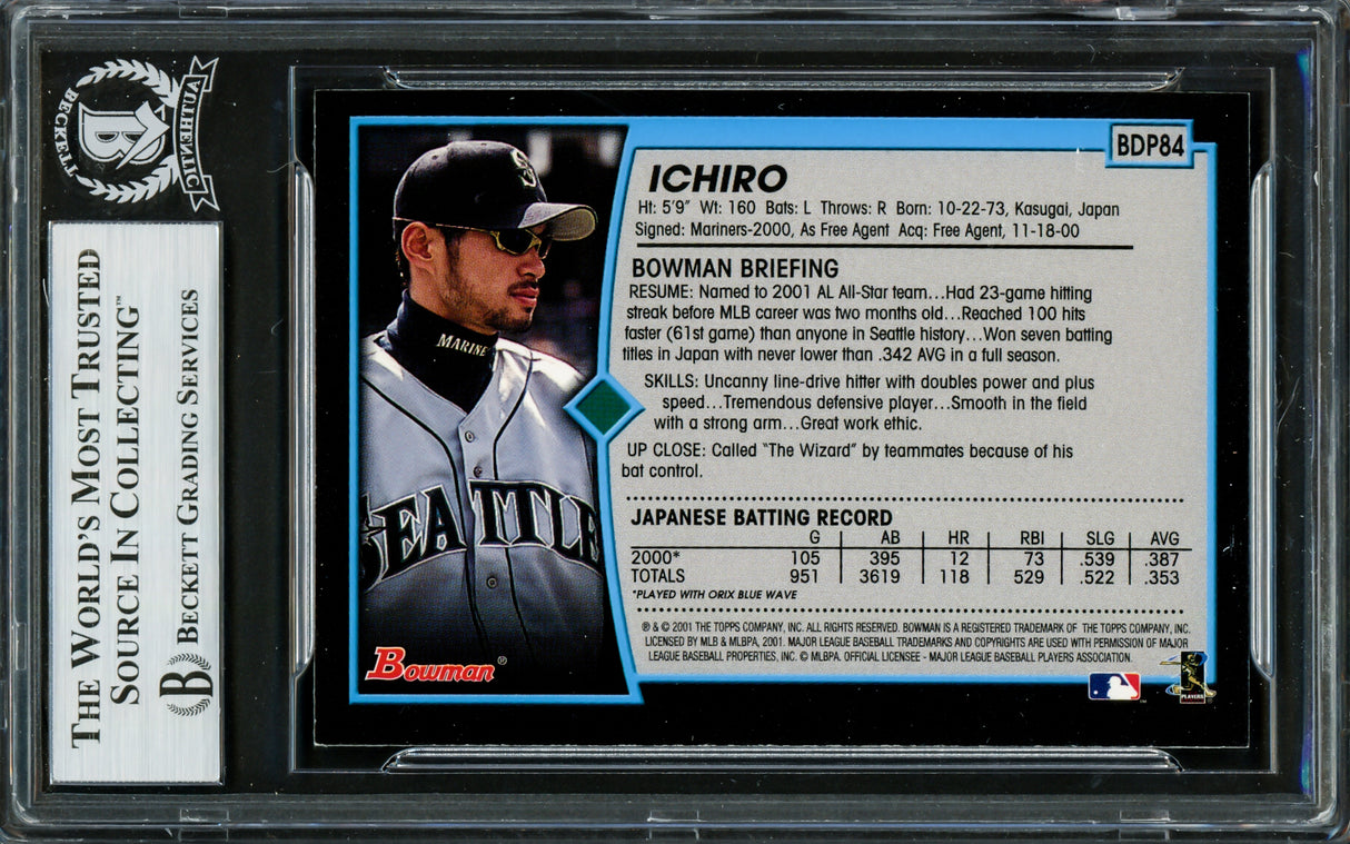 Ichiro Suzuki Autographed 2001 Bowman Draft Picks Rookie Card #BDP84 Seattle Mariners Beckett BAS #16705060