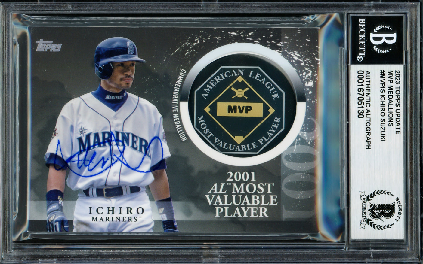 Ichiro Suzuki Autographed 2023 Topps Update AL MVP Winner Card #MVP-IS Seattle Mariners Beckett BAS #16705130