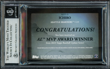 Ichiro Suzuki Autographed 2023 Topps Update AL MVP Winner Card #MVP-IS Seattle Mariners Beckett BAS #16705130