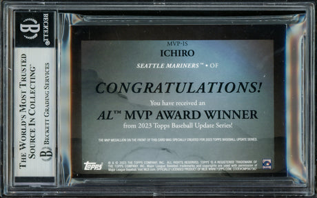 Ichiro Suzuki Autographed 2023 Topps Update AL MVP Winner Card #MVP-IS Seattle Mariners Beckett BAS #16705132