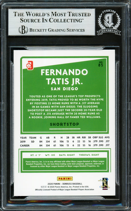 Fernando Tatis Jr. Autographed 2020 Donruss Variations Card #83 San Diego Padres Beckett BAS #16705160
