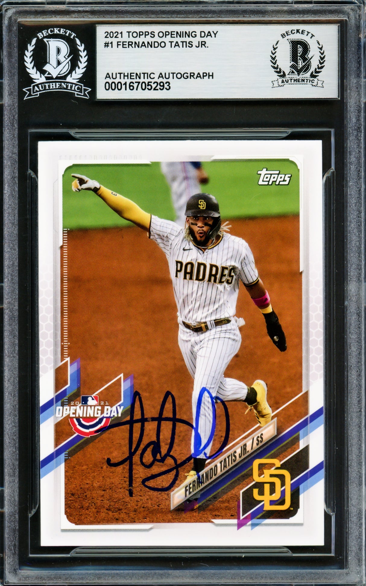 Fernando Tatis Jr. Autographed 2021 Topps Opening Day Card #1 San Diego Padres Beckett BAS #16705293