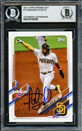 Fernando Tatis Jr. Autographed 2021 Topps Opening Day Card #1 San Diego Padres Beckett BAS #16705293