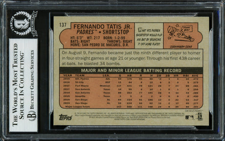 Fernando Tatis Jr. Autographed 2021 Topps Heritage Card #137 San Diego Padres Beckett BAS #16705297