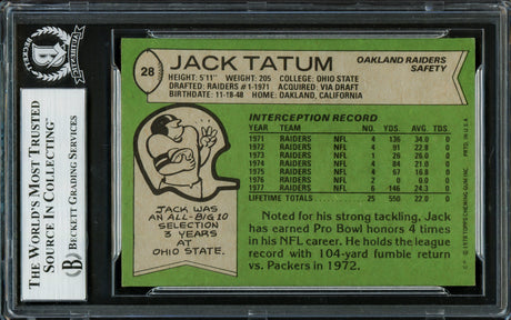 Jack Tatum Autographed 1978 Topps Card #28 Oakland Raiders Beckett BAS #16705538