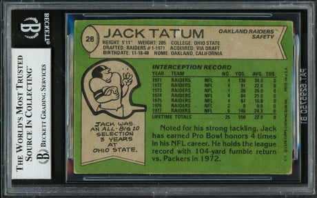 Jack Tatum Autographed 1978 Topps Card #28 Oakland Raiders Beckett BAS #16705544