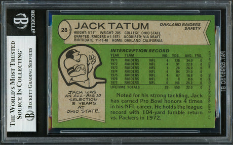 Jack Tatum Autographed 1978 Topps Card #28 Oakland Raiders Beckett BAS #16705531