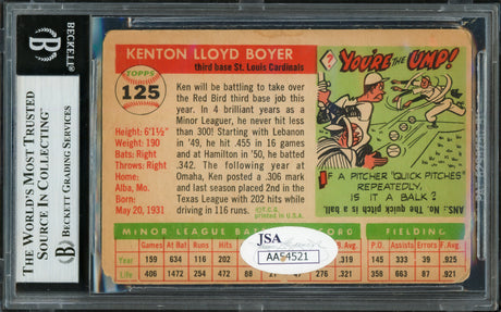Ken Boyer Autographed 1955 Topps Rookie Card #125 St. Louis Cardinals Beckett BAS #16714643